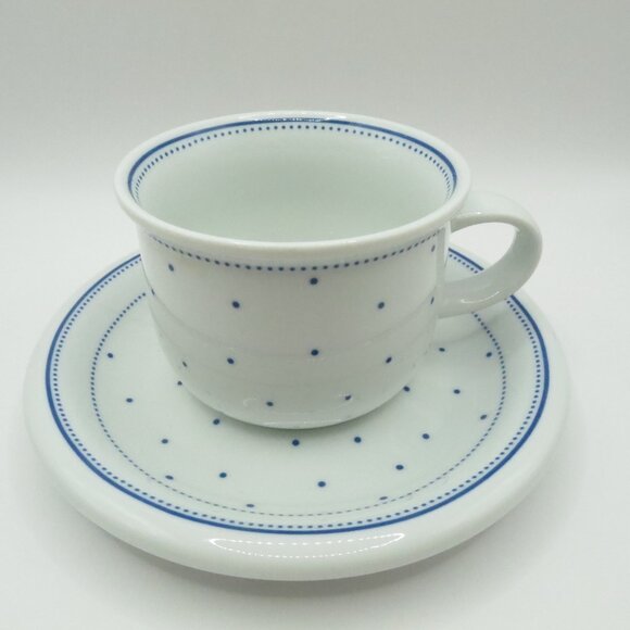Arzberg Lagune Coffee Tea Mug Cup & Saucer Blue Dots White Stoneware Germany - Picture 2 of 8